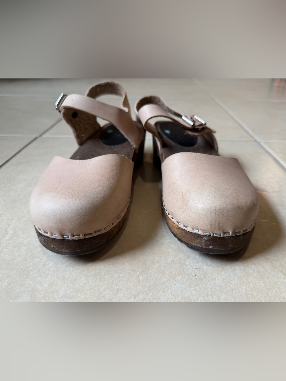 Lotta's Stockholm Swedish Comfort Womens 38 US 8 Wooden Clog Sandals Leather - Picture 2 of 11
